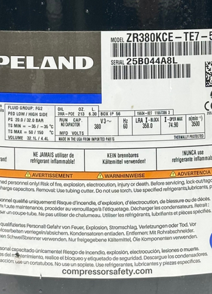 Copeland Compressor ZR380KCE-TE7-522