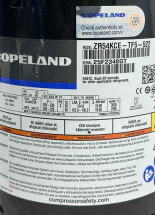 Copeland Compressor ZR54KCE-TF5-522