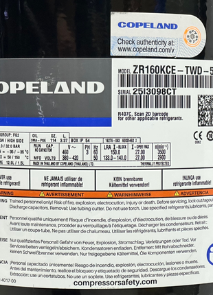 Copeland Compressor ZR160KCE-TWD-550