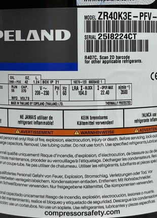 Copeland Compressor ZR40K3E-PFV-522