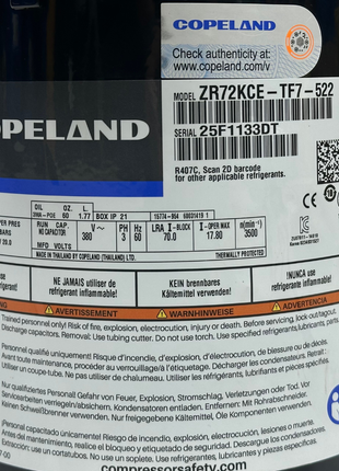 Copeland Compressor ZR72KCE-TF7-522 THAI