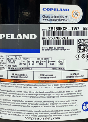 Copeland Compressor ZR160KCE-TW7-550