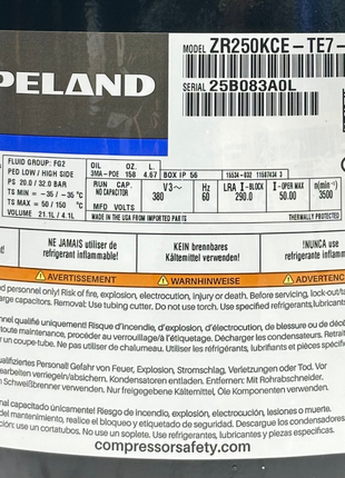 Copeland Compressor ZR250KCE-TE7-522