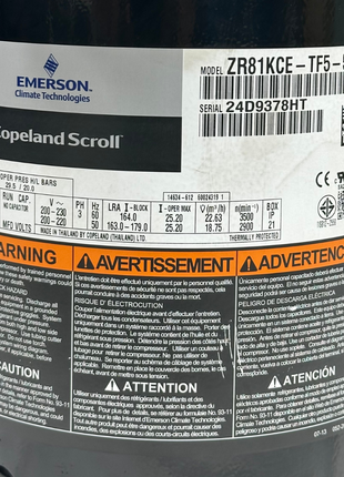 Copeland Compressor ZR81KCE-TF5-522