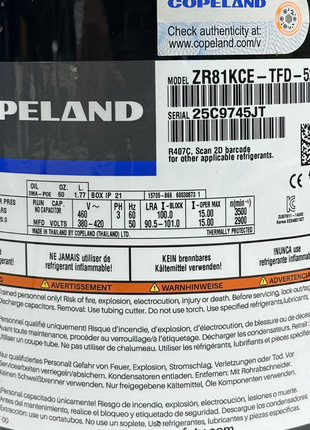 Copeland Compressor ZR81KCE-TFD-522