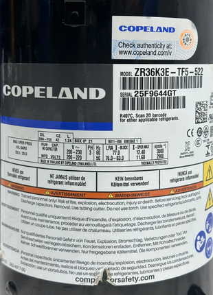 Copeland Compressor ZR36K3E-TF5-522
