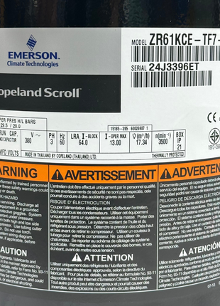 Copeland Compressor ZR61KCE-TF7-522