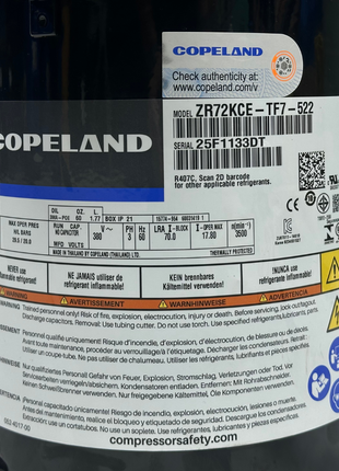 Copeland Compressor ZR72KCE-TF7-522 THAI