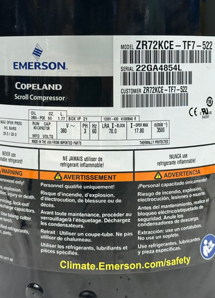 Copeland Compressor ZR72KCE-TF7-522 USA