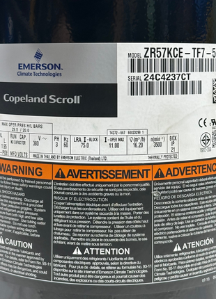 Copeland Compressor ZR57KCE-TF7-522