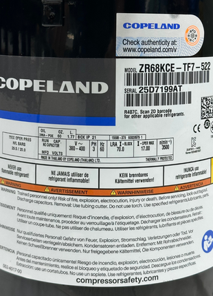 Copeland Compressor ZR68KCE-TF7-522