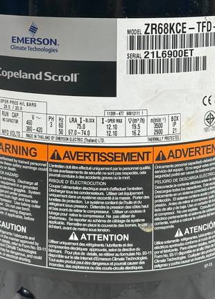 Copeland Compressor  ZR68KCE-TFD-522