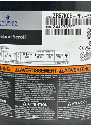 Copeland Compressor ZR57KCE-PFV-522